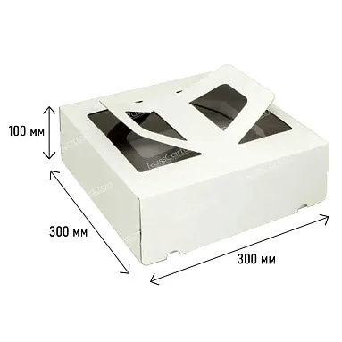 Коробка для торта 1.6 кг, белая, ручка&окно, 300х300х100 мм