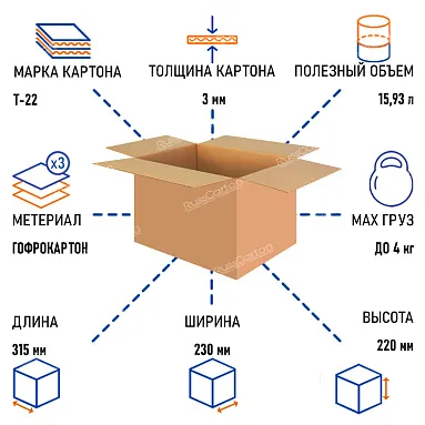 Картонная коробка 315х230х220 мм, Т-22 бурый