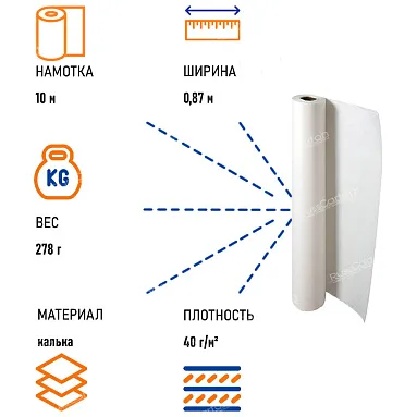 Калька бумажная, рулон 0.87х10 м