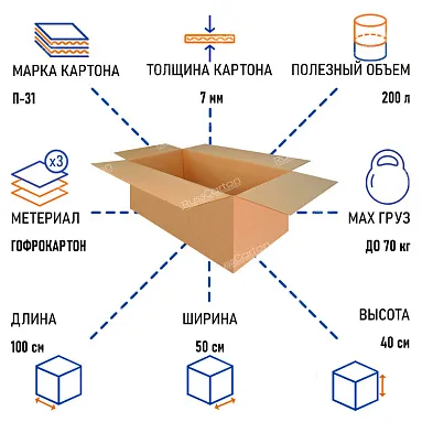 Картонная коробка 1000х500х400 мм, П-31 "ВС" бурый 
