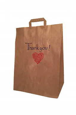 Крафт пакет с плоскими ручками «Thank you», 45х35х15 см