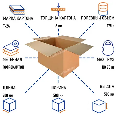 Картонная коробка 700х500х500 мм, Т-24 бурый