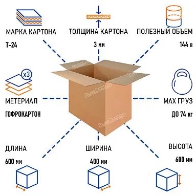 Картонная коробка 600х400х600 мм, Т-24 бурый
