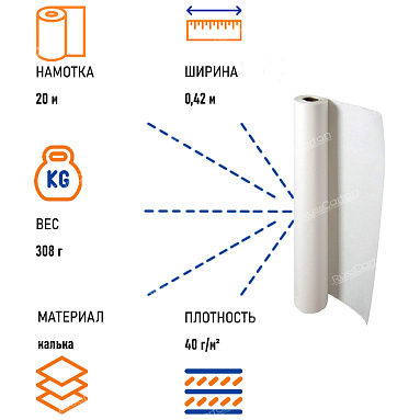 Калька бумажная, рулон 0.42 х 20 м