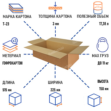 Картонная коробка 515х225х150 мм, Т-23 бурый