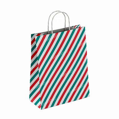 Крафт пакет с кручеными  ручками (широкая полоса), 35х26х15 см