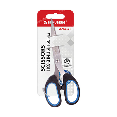 Ножницы BRAUBERG "Classic+", 160 мм, черно-синие