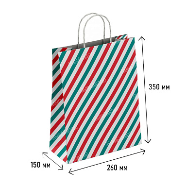 Крафт пакет с кручеными  ручками (широкая полоса), 35х26х15 см