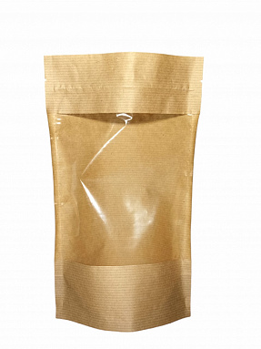 Пакет Дой-пак  бумажный с zip lock и прозрачным окном 13 см, 15х4,5х24 см, 50 шт/уп.